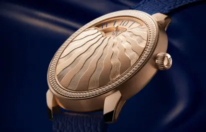 Close-up of the dial of the Tambour Convergence Guilloché by Louis Vuitton
