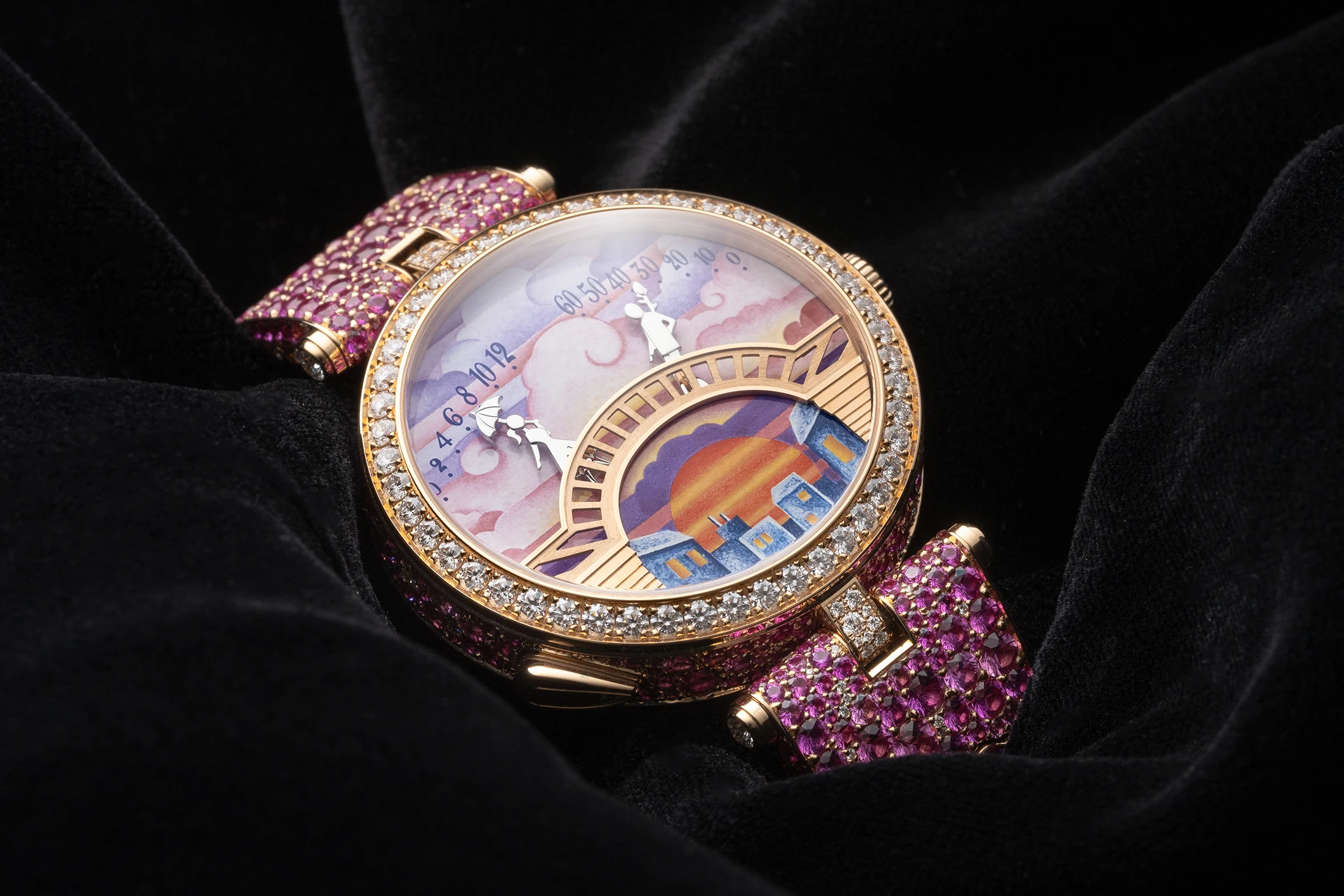 The dial of the Van Cleef & Arpels Poetic Complications collection Pont des Amoureux Aube.