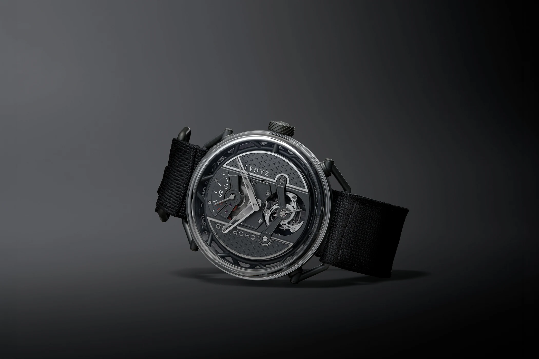The horizontal front view of the Chopard Zagato Lab One