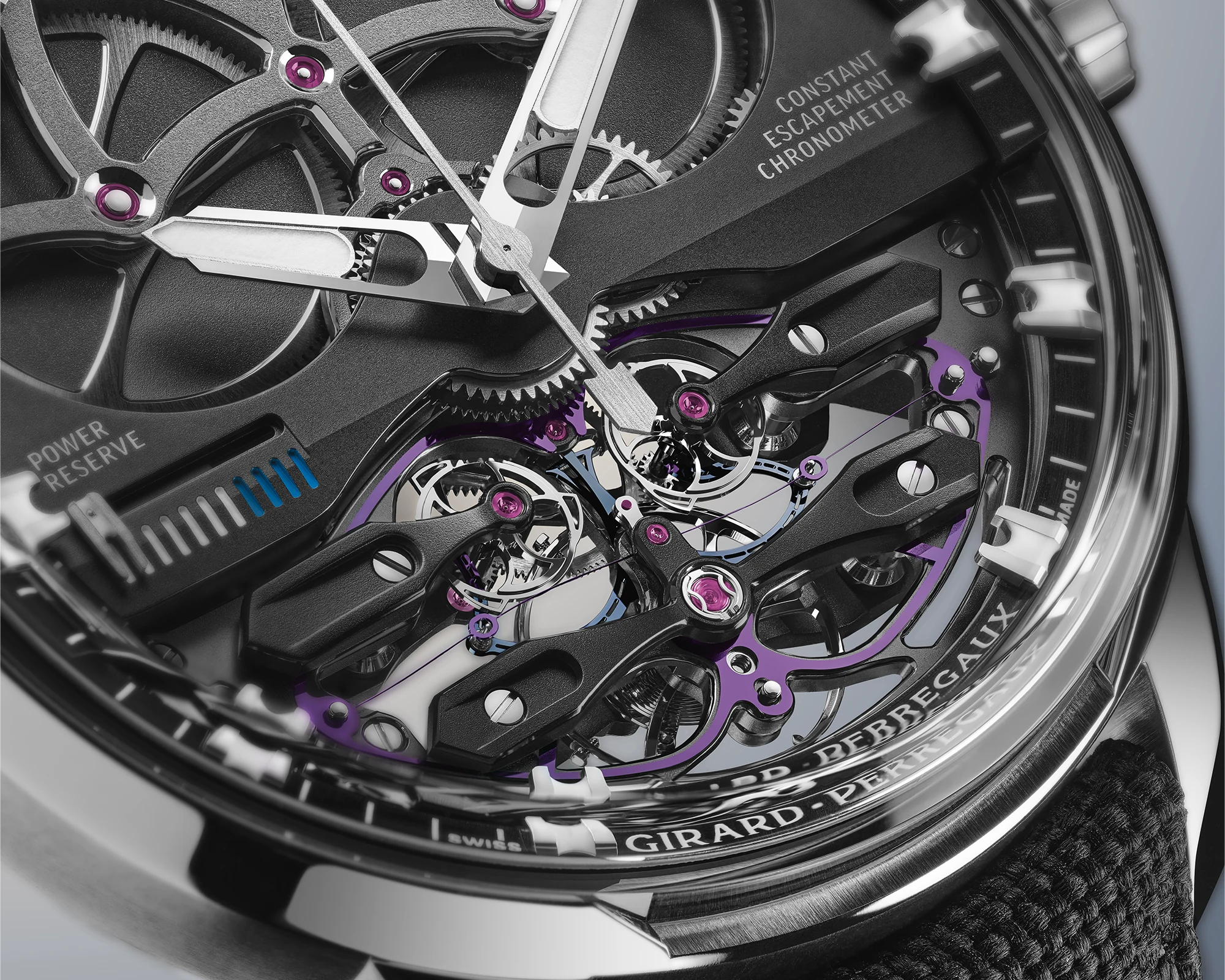 The detailed view on the dial of the Girard-Perregaux Neo Constant Escapement