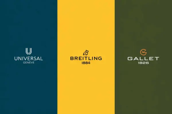 Logo House of Brands (three stripes): Universal Genève (blue), Breitling (yellow), Gallet (green)