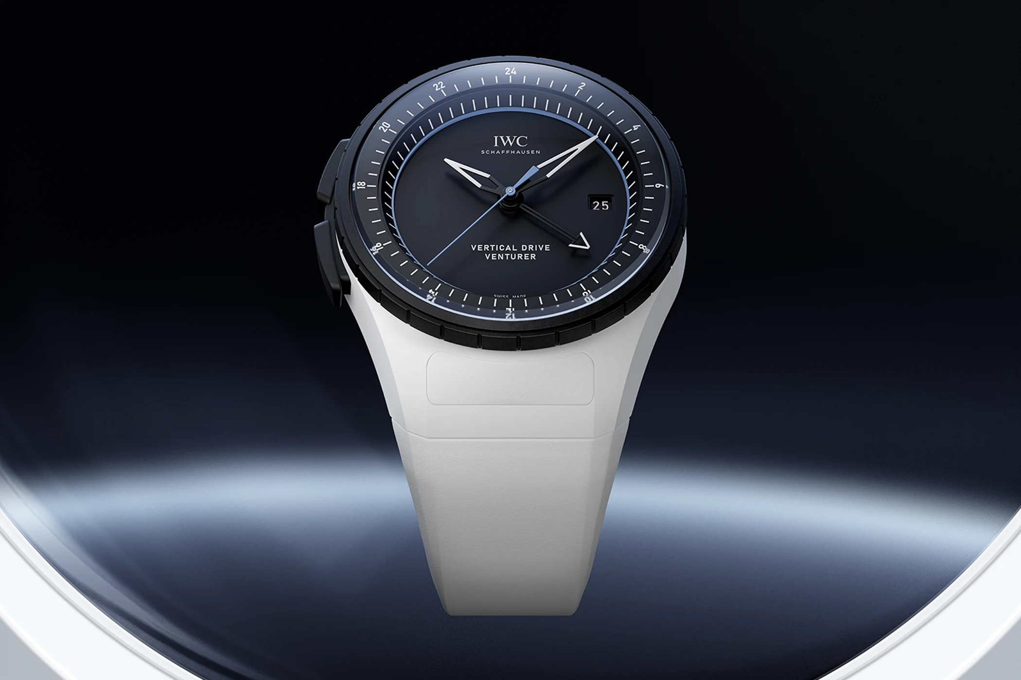 The IWC Pilot’s Venturer Vertical Drive is shown from the front.