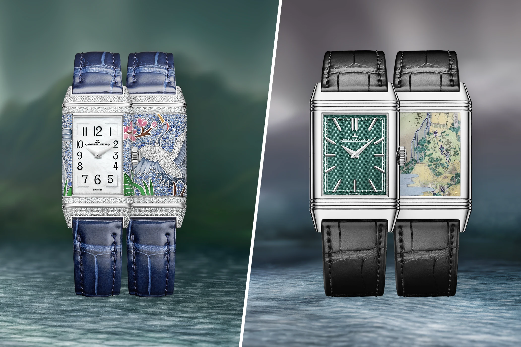 The Jaeger-LeCoultre La Vallée des Merveilles Reverso One and Reverso Tribute Enamel Hokusai collection.
