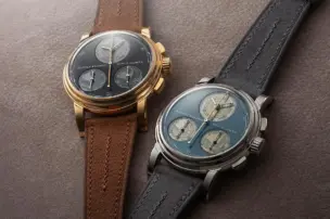 Rexhep Rexhepi RRCHF flyback chronograph with Grand Feu enamel dial in platinum and rose gold