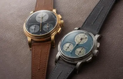 Rexhep Rexhepi RRCHF flyback chronograph with Grand Feu enamel dial in platinum and rose gold