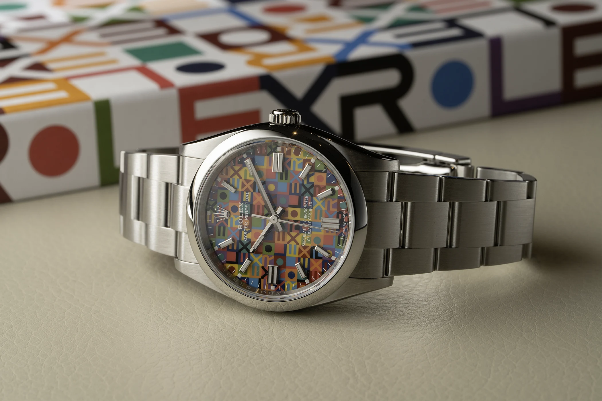 Die neue Rolex Oyster Perpetual 36 mit Jubilee-Zifferblatt, von vorne gesehen