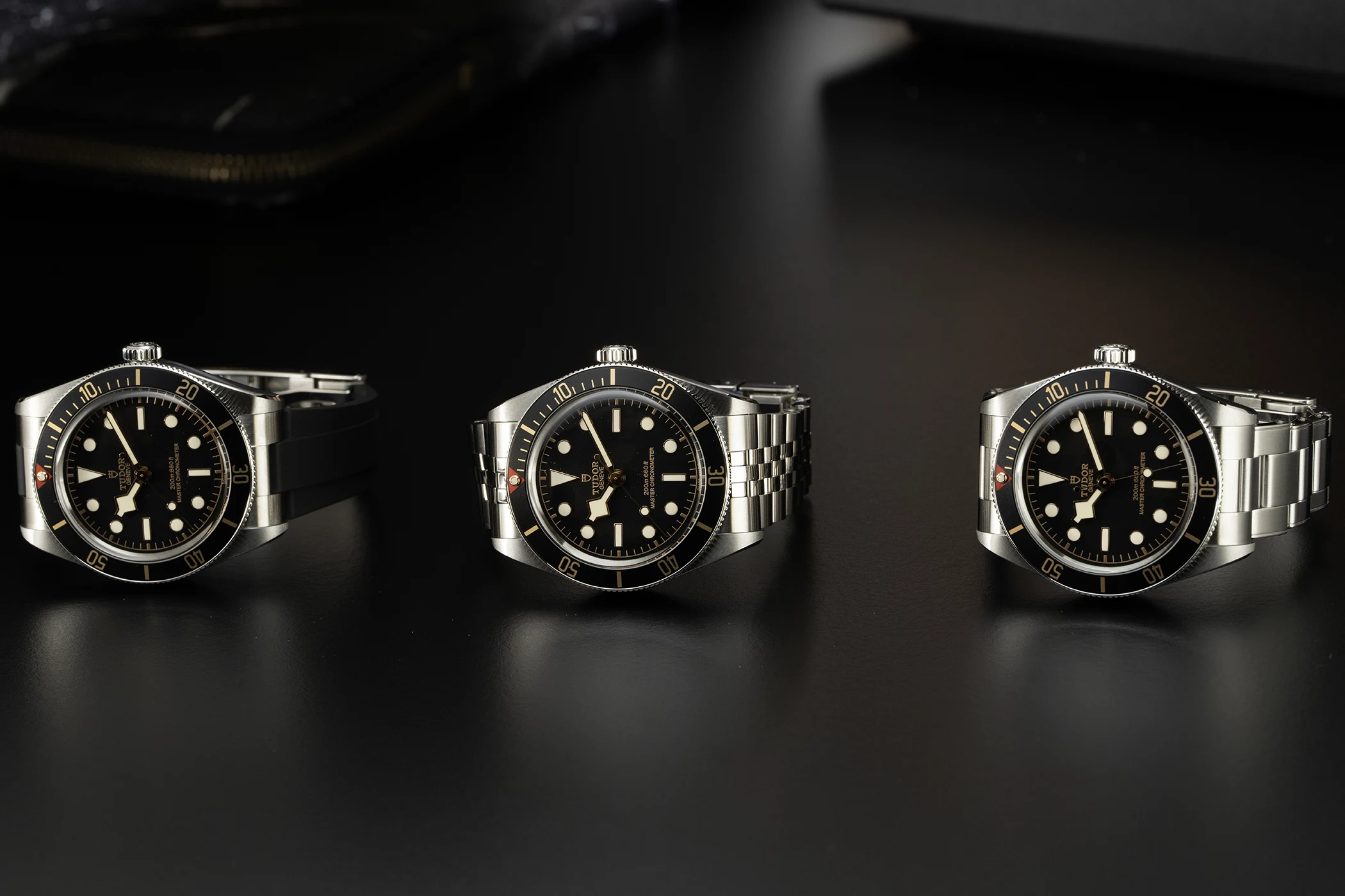 All versions of the Tudor Black Bay 58 from Watches & Wonders 2026, viewed from the front