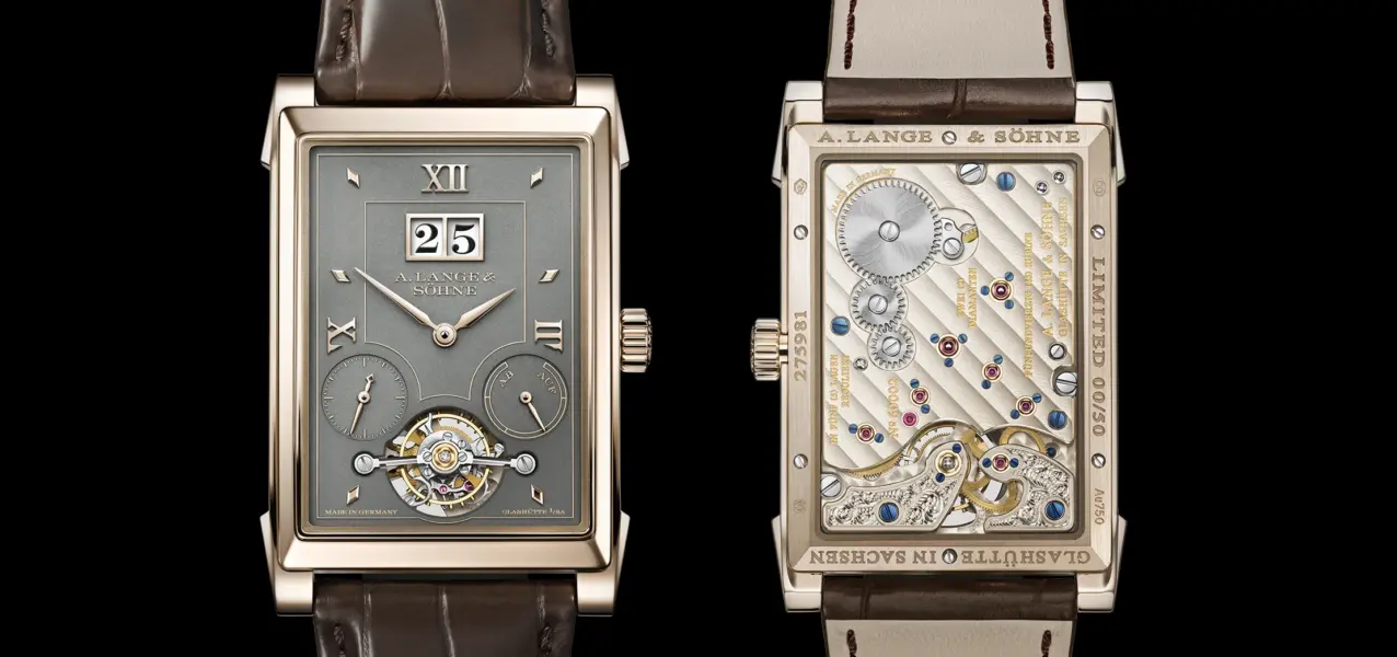 The front and back of the A. Lange & Söhne Cabaret Tourbillon Honeygold reference 703.050.