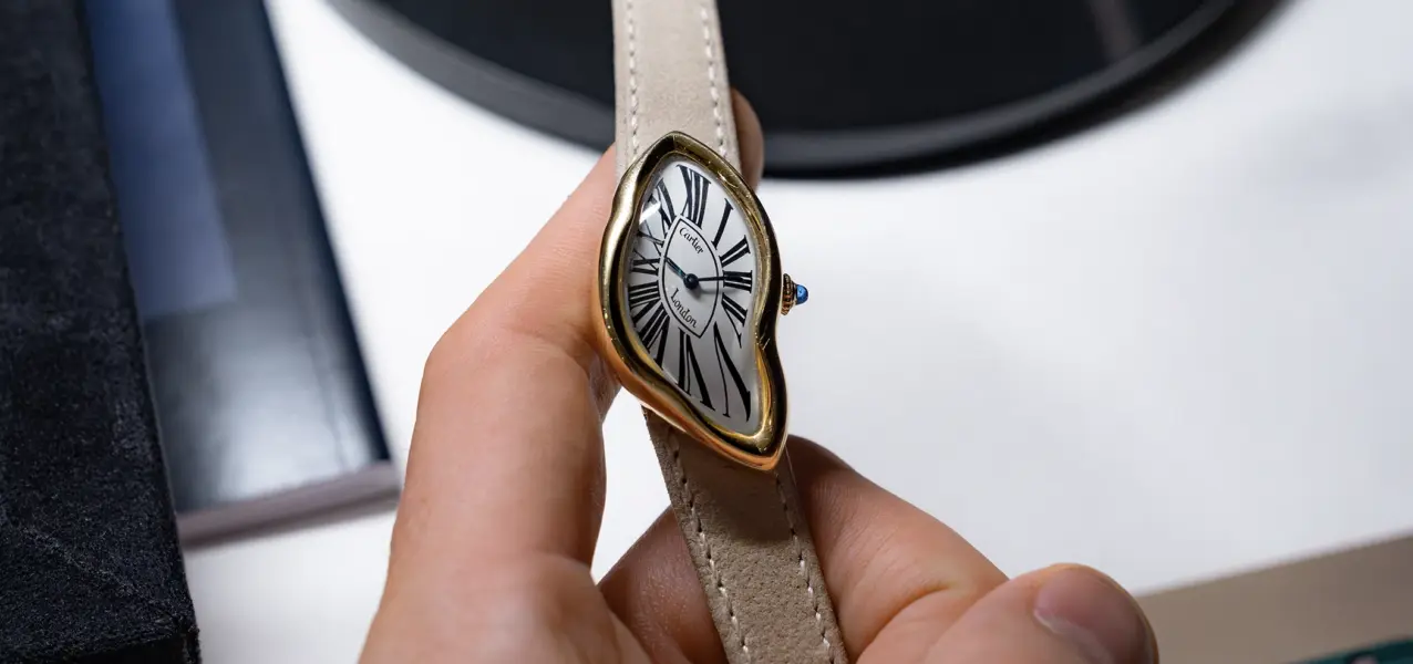 The Cartier Crash London from 1990 is shown from the front.