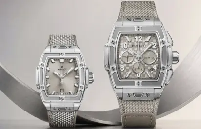 The Hublot Spirit of Big Bang Essential Taupe in 32 mm and 42 mm is shown in a front view.