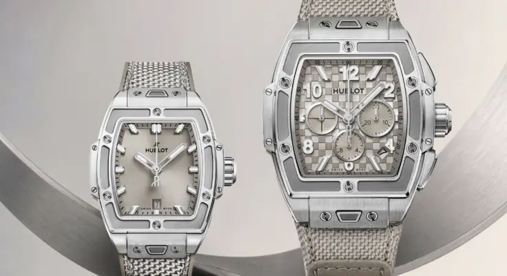 The Hublot Spirit of Big Bang Essential Taupe in 32 mm and 42 mm is shown in a front view.