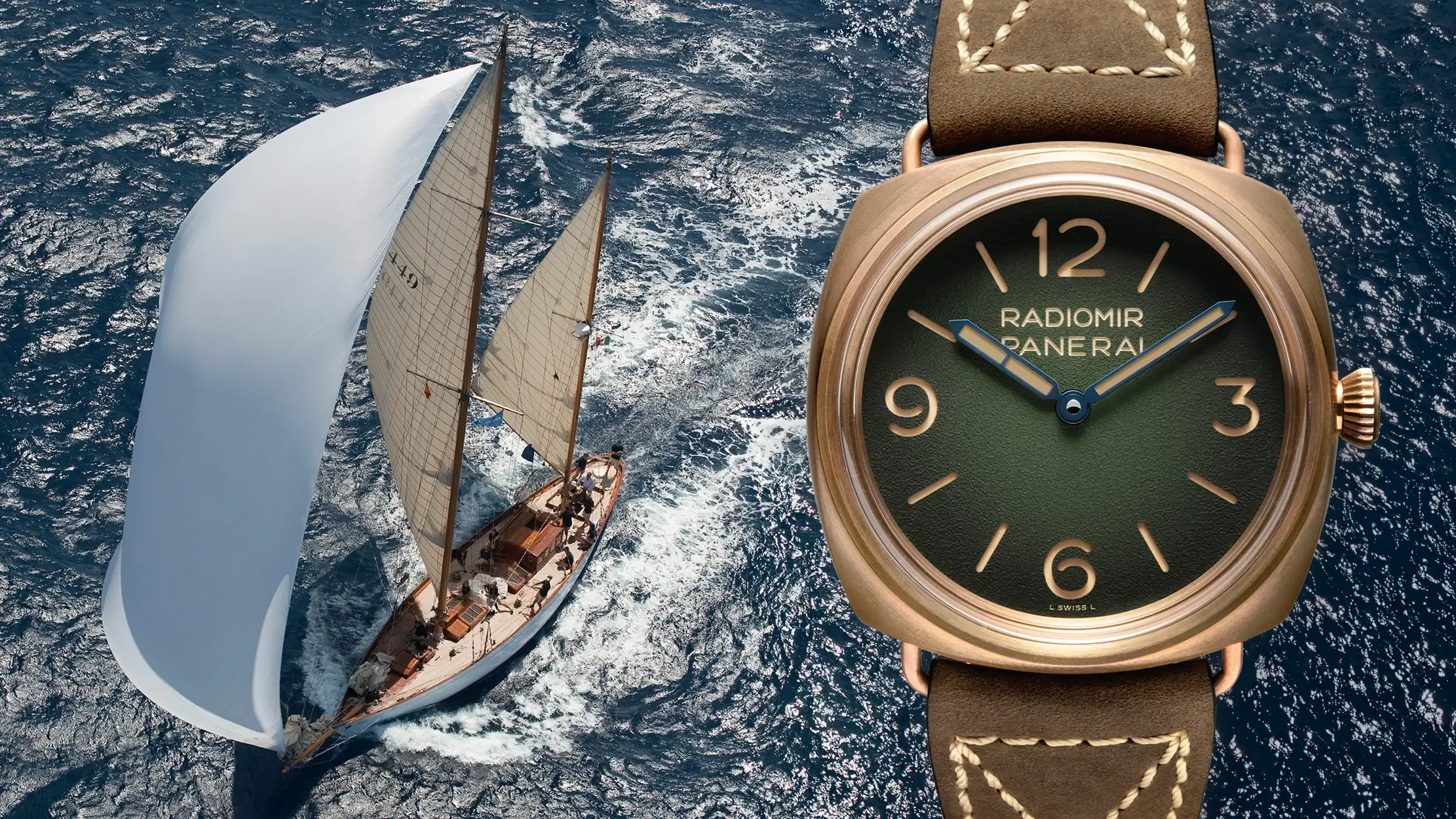 The ketch Eilean Bermuda boat and the Panerai Radiomir Bronzo PAM00760.