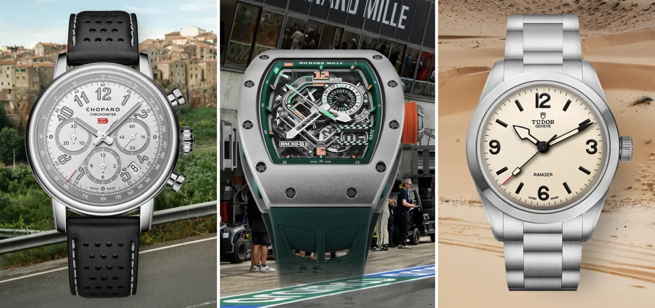 Vintage rally watches from Chopard, Richard Mille and Tudor.