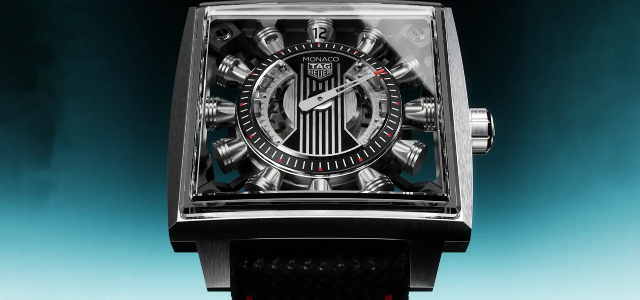 The TAG Heuer Monaco Speed 12 is shown in another front view.