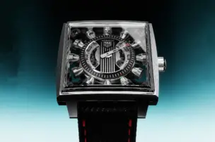 The TAG Heuer Monaco Speed 12 is shown in another front view.