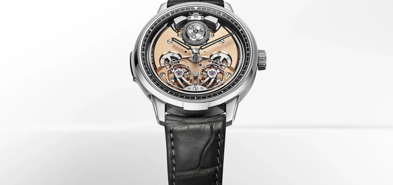 The Armin Strom Minute Repeater Resonance 12:59 First Edition can be seen in the lead image, viewed from the front.