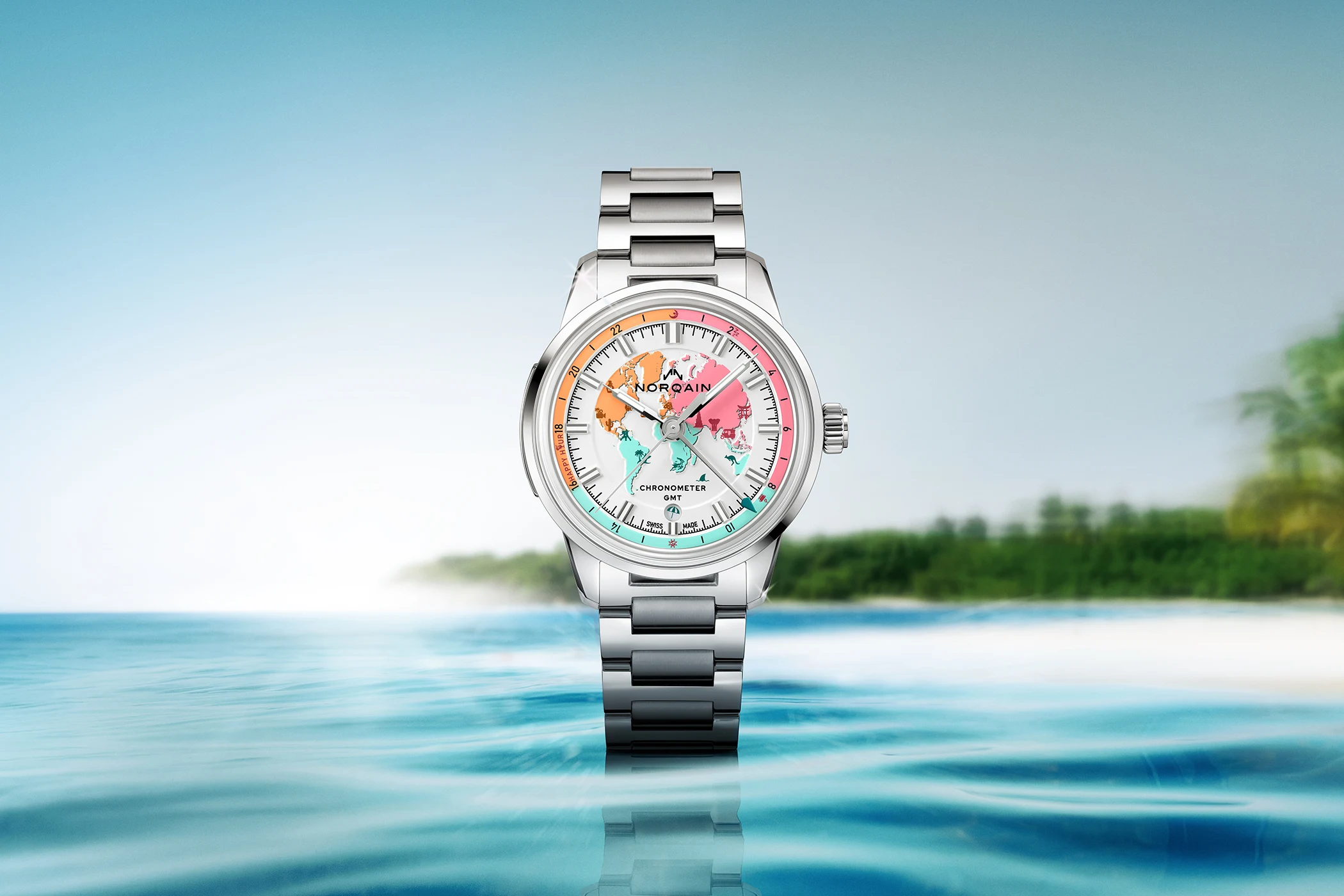 The NORQAIN Freedom GMT Enjoy Life Holiday Limited Edition is shown from the front.