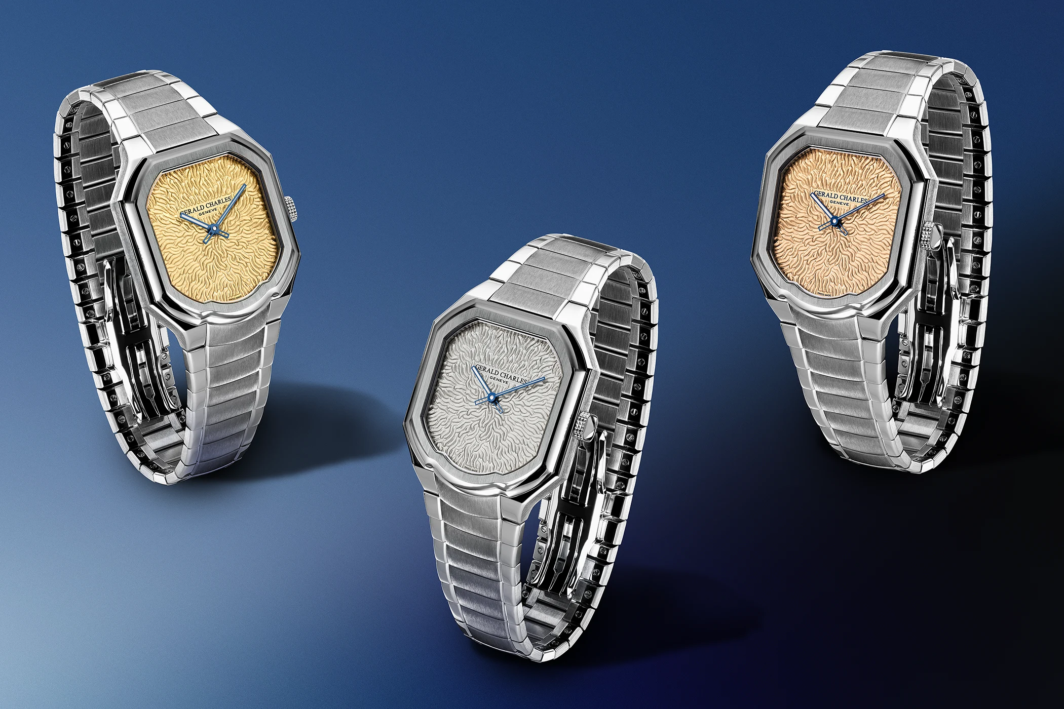 All versions of the Gerald Charles Masterlink Atelier Edition can be seen from the front, viewed vertically.