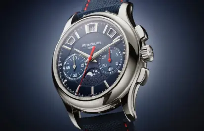 Das Zifferblatt der Patek Philippe Instantaneous Perpetual Calendar Chronograph Referenz 5978P-010.