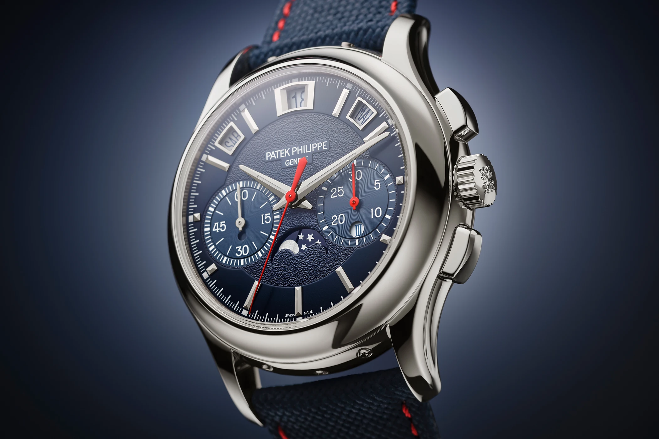 The dial of the Patek Philippe Instantaneous Perpetual Calendar Chronograph reference 5978P-010.