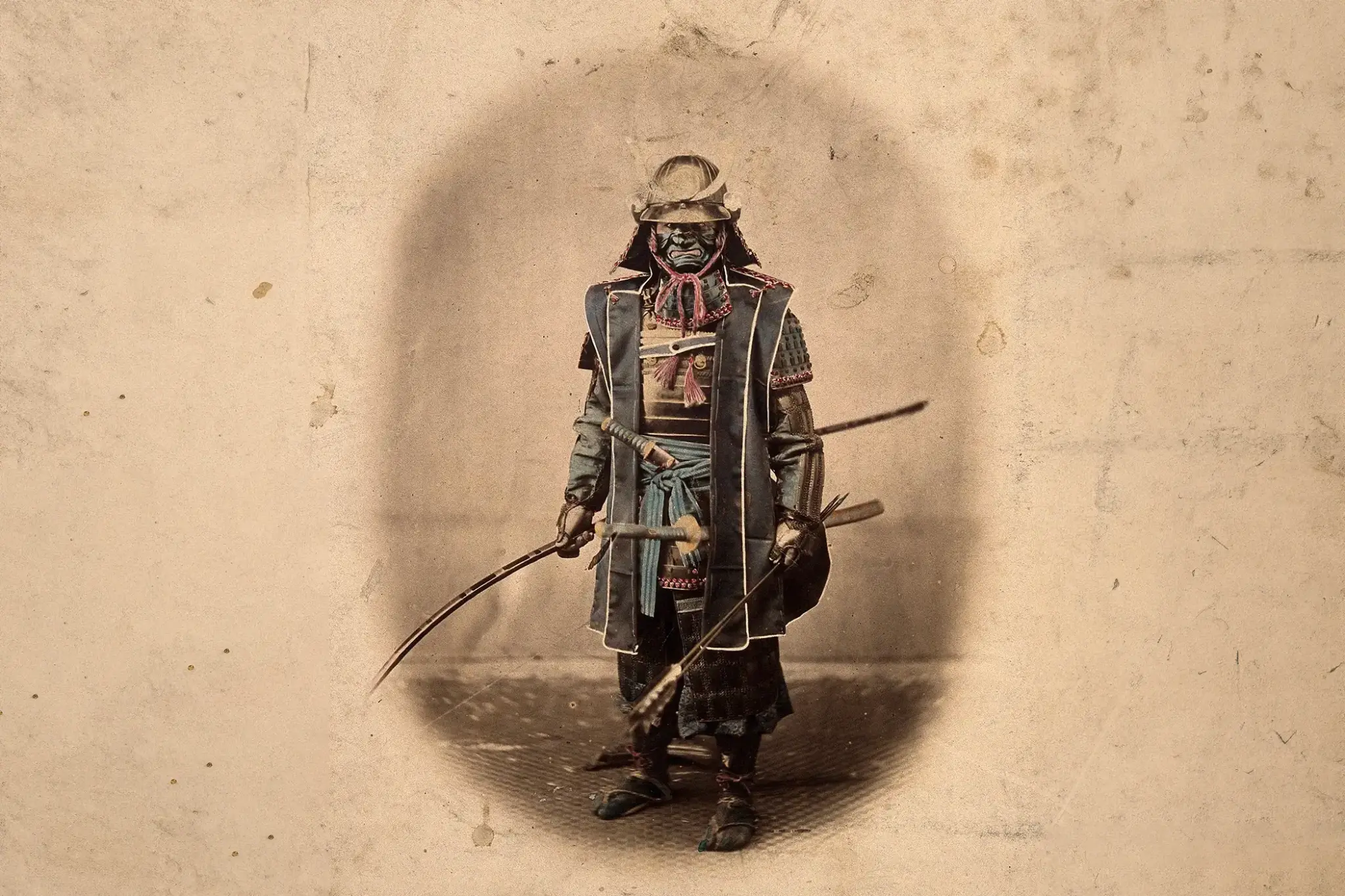 Portrait of a samurai in full armour, around 1860