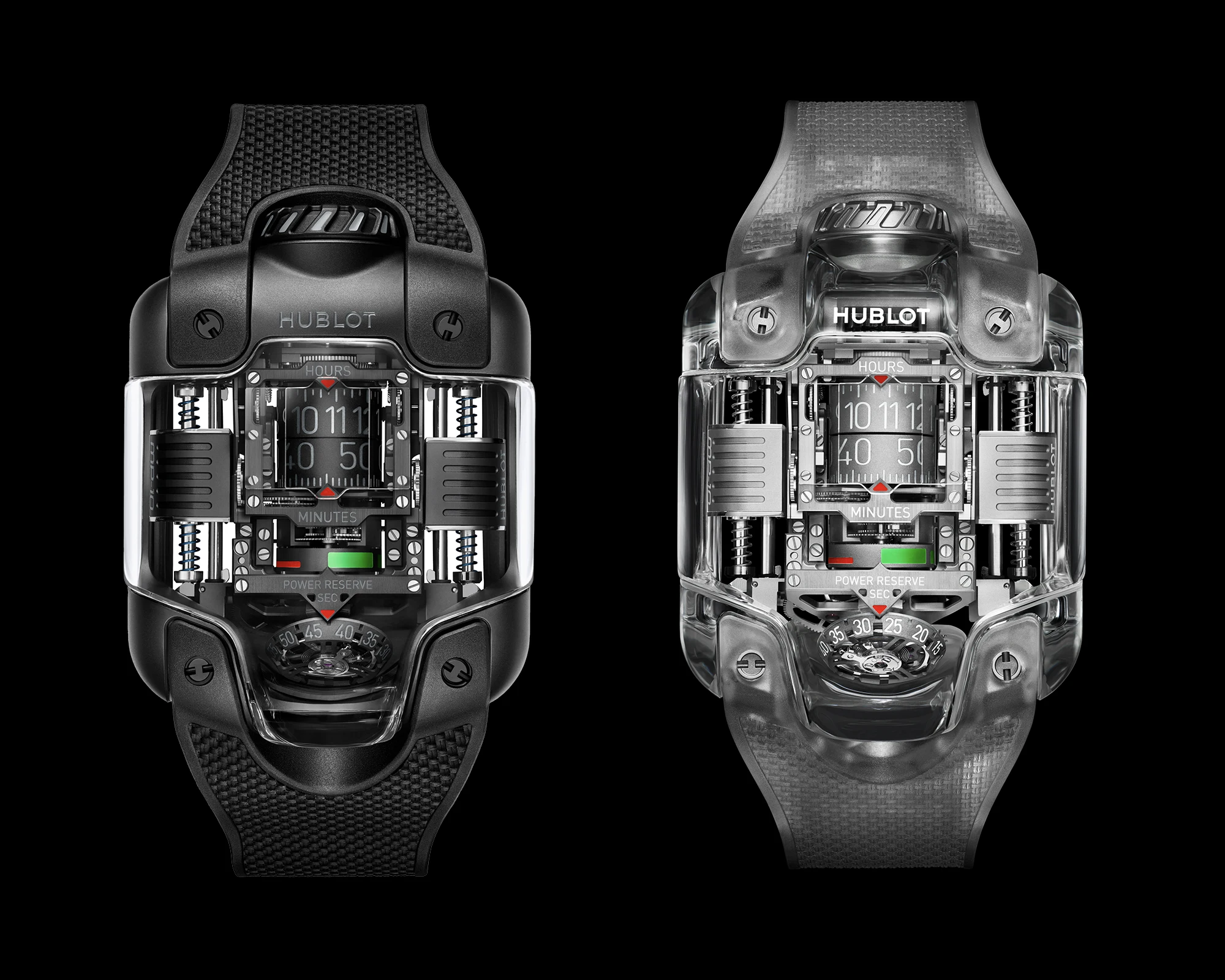 The Hublot MP-10 Tourbillon All-Black and MP-10 Tourbillon Sapphire