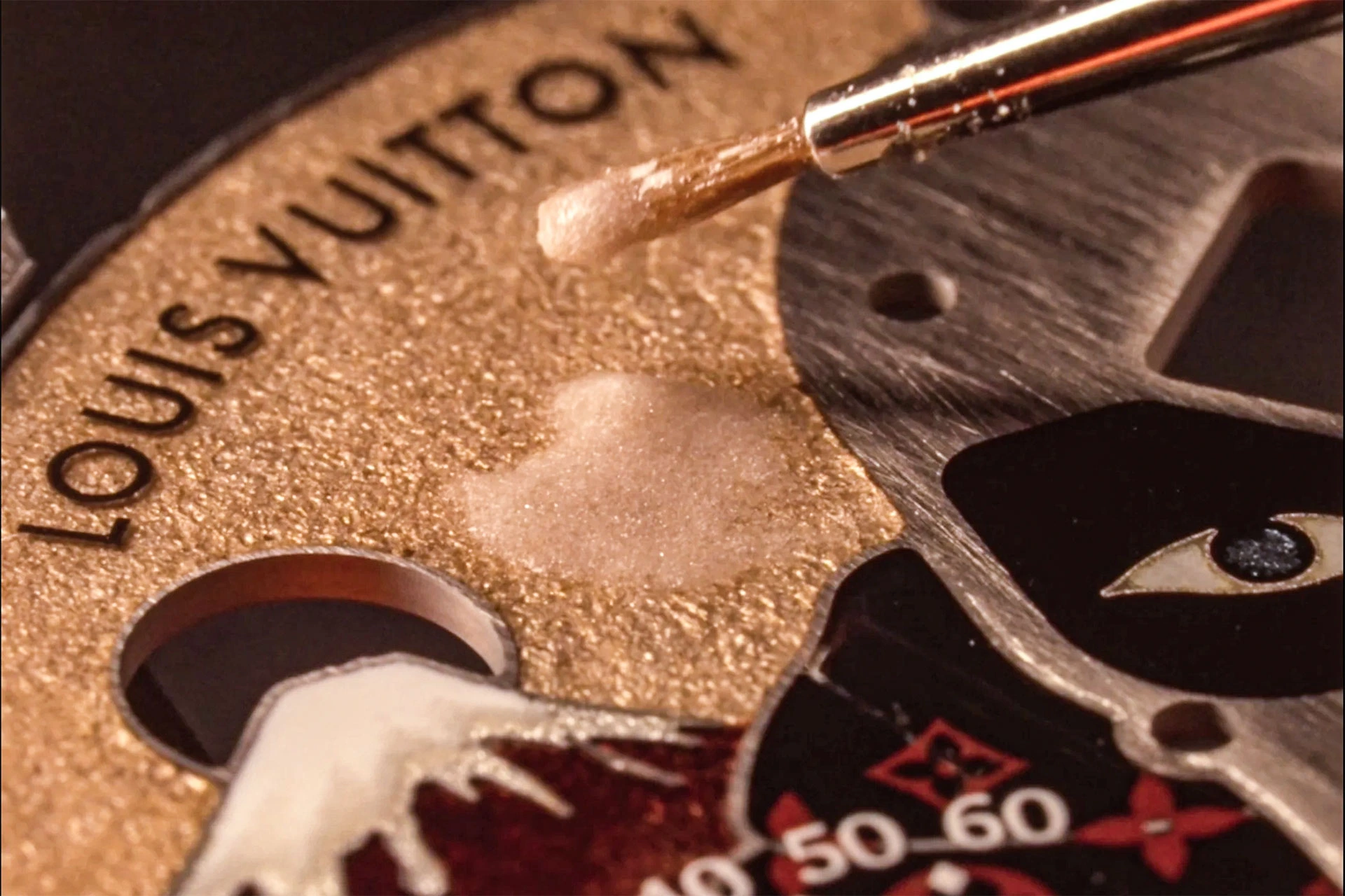 Detailed view of the enamel work on the dial of the Louis Vuitton Tambour Bushido Automata Ref. W1PG31