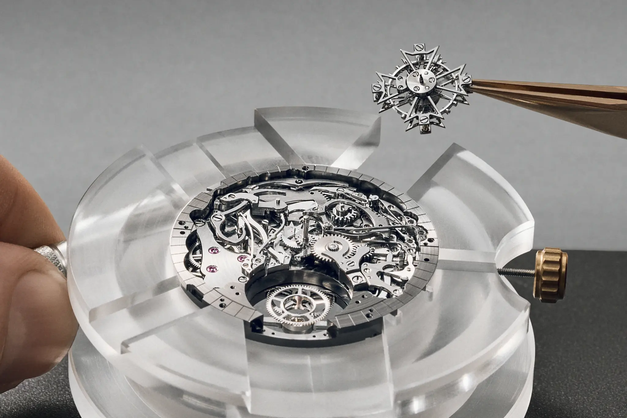 The tourbillon mechanism of the Vacheron Constantin Overseas Grand Complication Openface Ref. 6510V/110T-128C